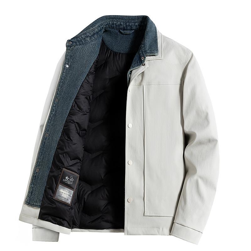 % White duck down fake two-piece down jacket men's winter new loose lapel casual jacket men's