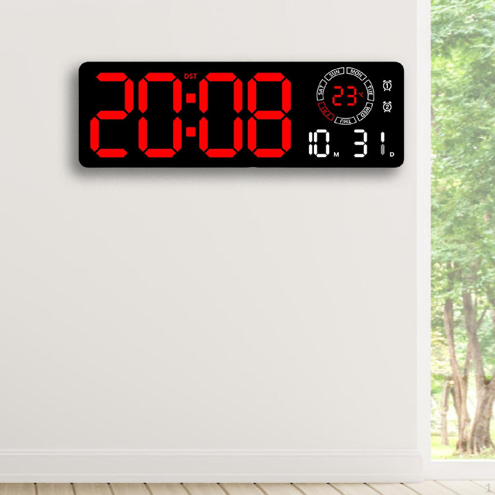 

Digital Wall Clock Modern Desk Rectangular for Living Room Beside Study Gaming red light