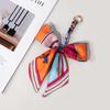 Silk Scarf Keychain with Horseshoe Buckle and Ribbon Bow for Bags and Cars