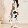 Women Plus Size Printed Round Neck Short Sleeve Longline Top Fitted Pants Two Piece Set