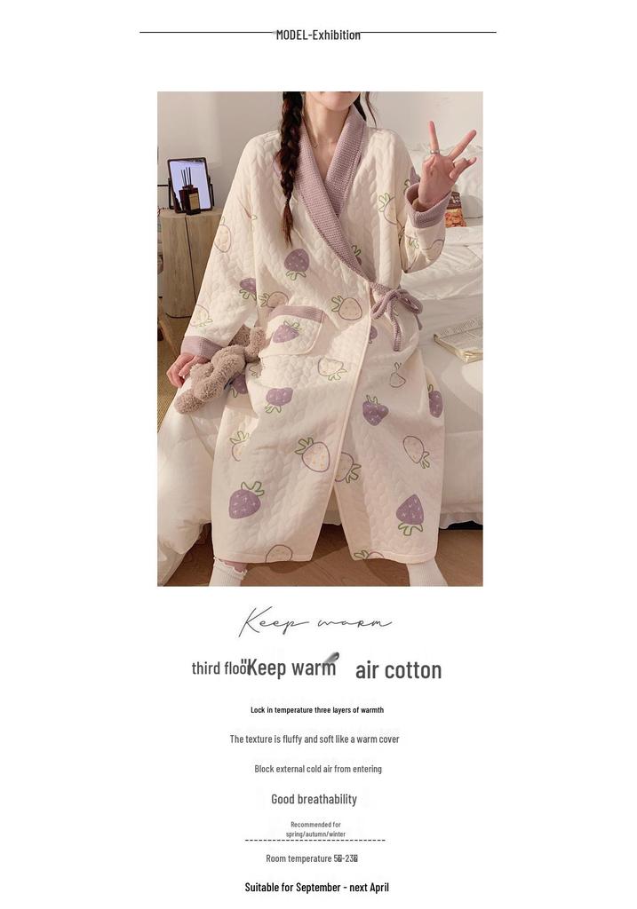 Autumn & Winter Air Cotton Maternity Nursing Pajamas: Long, Thickened Labor Dress for Postpartum and Pregnant Women