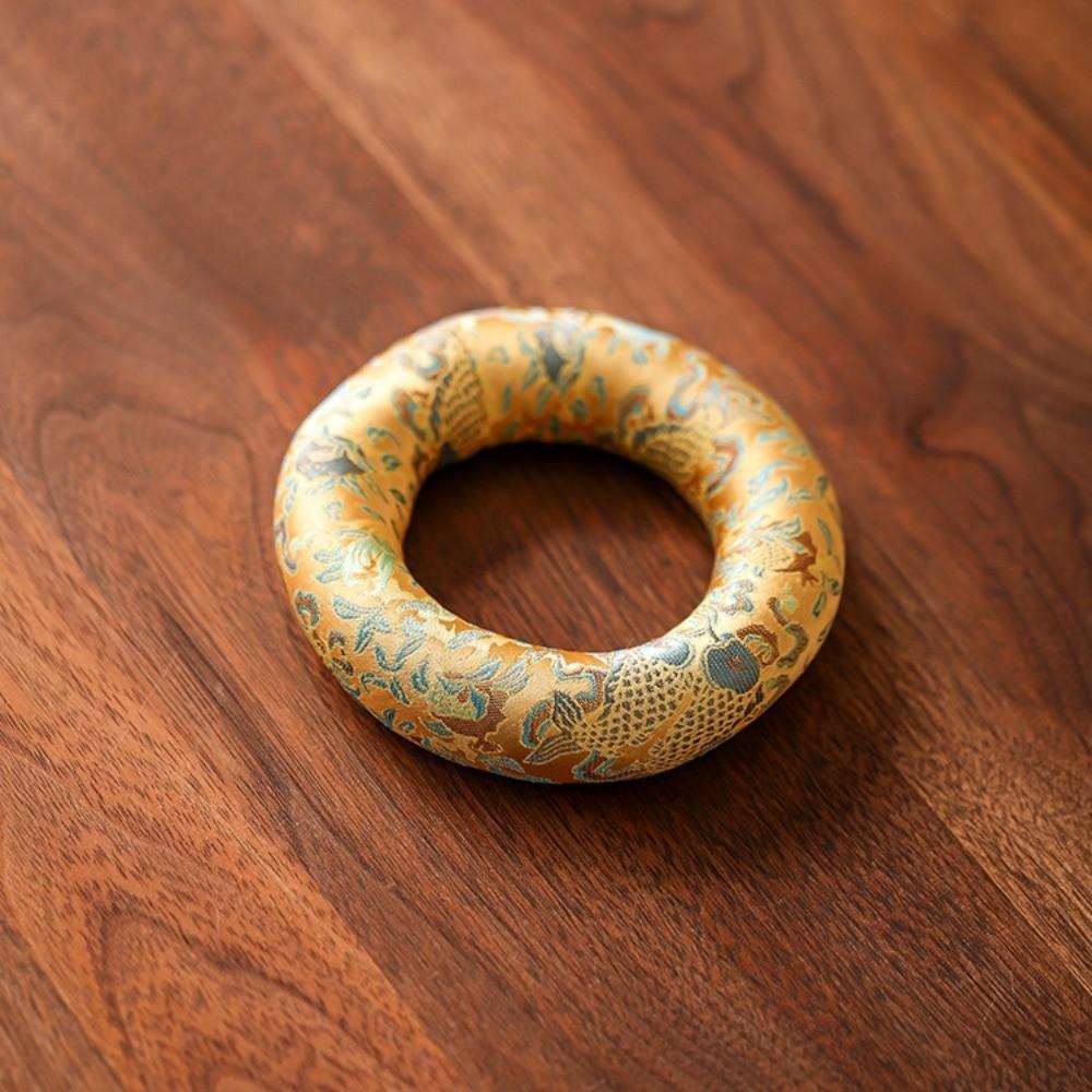 Donut Shape Singing Bowl Mat Nepalese Wooden Fish Coaster Sound Copper Out Mat  Meditation