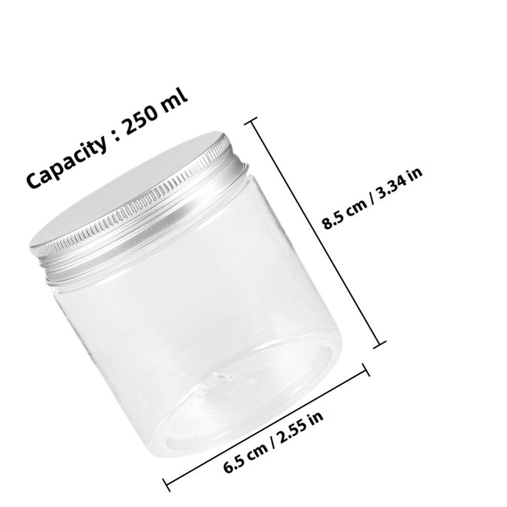

4Pcs 250Ml Mini Clear Plastic Jar with Silver Aluminum Wide-Mouth Lid for Tea Candy Spices Dry Food Kitchen Storage Travel Craft прозрачный