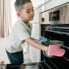 Oven Mitts for Kids, Red Grid Kitchen Gloves Heat Resistant for Cooking Baking Microwave