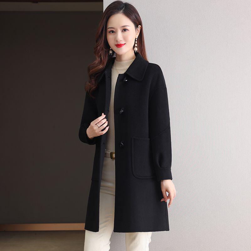 Women's Mid-Length Age-Defying Red Double-Faced Cashmere Coat, 2025 Korean-Style, Loose Fit with Wool Lining