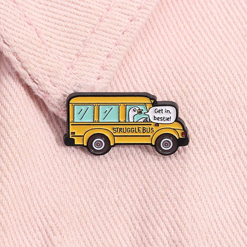Get In Bestie Struggle Bus Enamel Pin Cute Silly Goose Mental Health Anxiety Brooch Lapel Badge Funny Jewelry Gifts For Friends