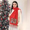 Winter Christmas Cute Elk Printed Shwal Cashmere Tassel Warm Scarf For Women Fashion Red Thick Blanket Pashmina Wrap 183*30Cm