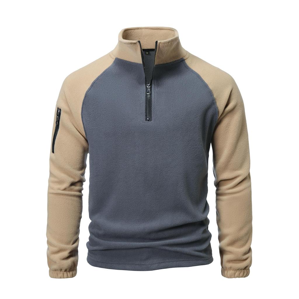 Men's European American Polar Fleece Double Sided Fleece Sweatshirt Autumn Winter Style Color Block Casual Pullover Long Top