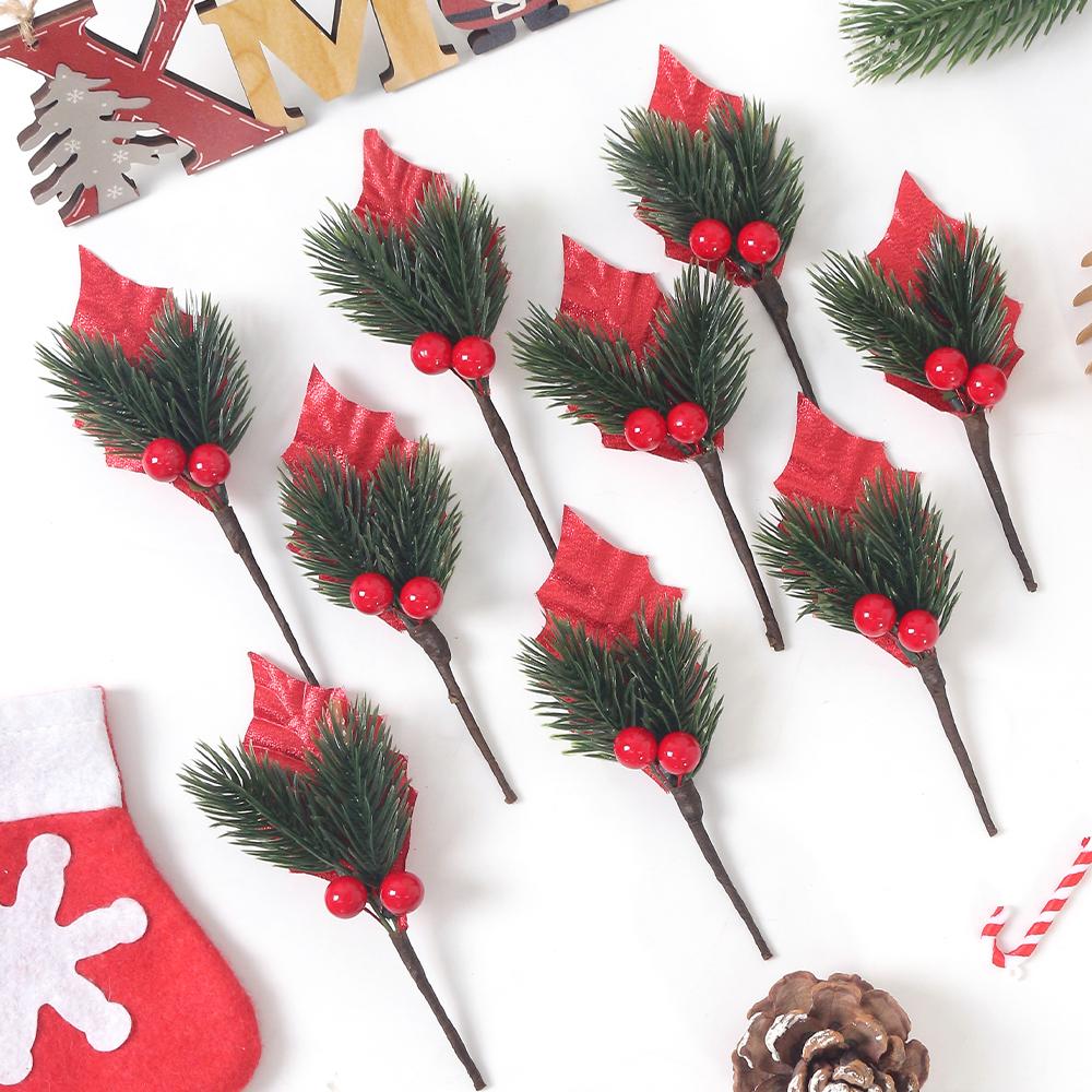 

5Pcs 14cm Christmas Decoration Artificial Pine Needles Berries Flower Bouquet Crafts Christmas Wreaths Tree Wall Home Room decor 5Pcs
