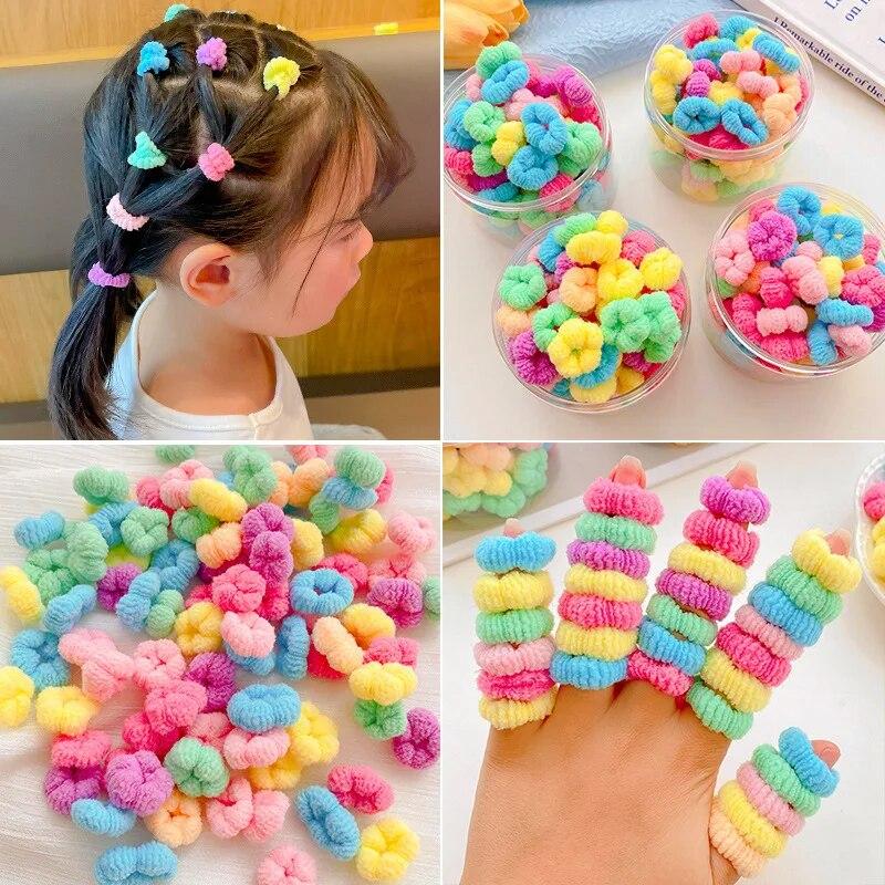 100Pcs Children Elastic Hair Bands Girls Colorful Hair Ties Ponytail Holder Rubber Bands Small Scrunchie Kids Hair Accessories