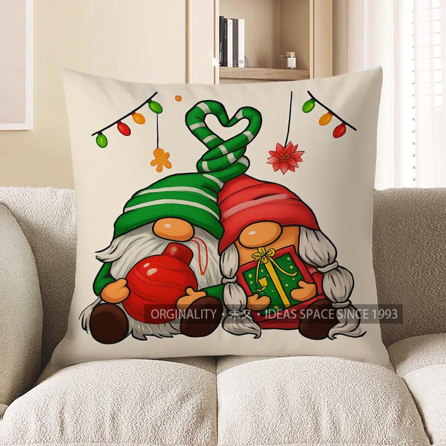 Heimdeko Weihnachtsgnome mit Geschenken und Lichtern Kissenmuster Kissenbezug Geeignet für Sofa Schlafzimmer Auto Kissenbezug