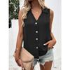 Women Summer New Style Solid Color V Neck Loose Chiffon Shirt Sleeveless Button Down Vest Blouse