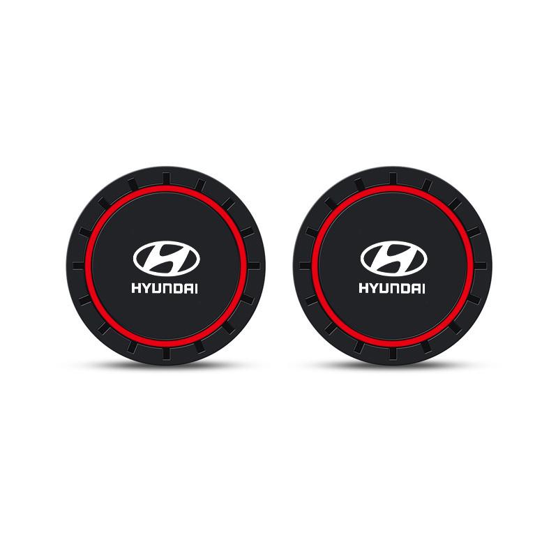 For Hyundai Tucson Accent Elantra Santa fe Sonata I10 I20 2Pcs PVC Silicone Car Coaster Water Cup Bottle Slots Anti-slip Pad Mat AH4