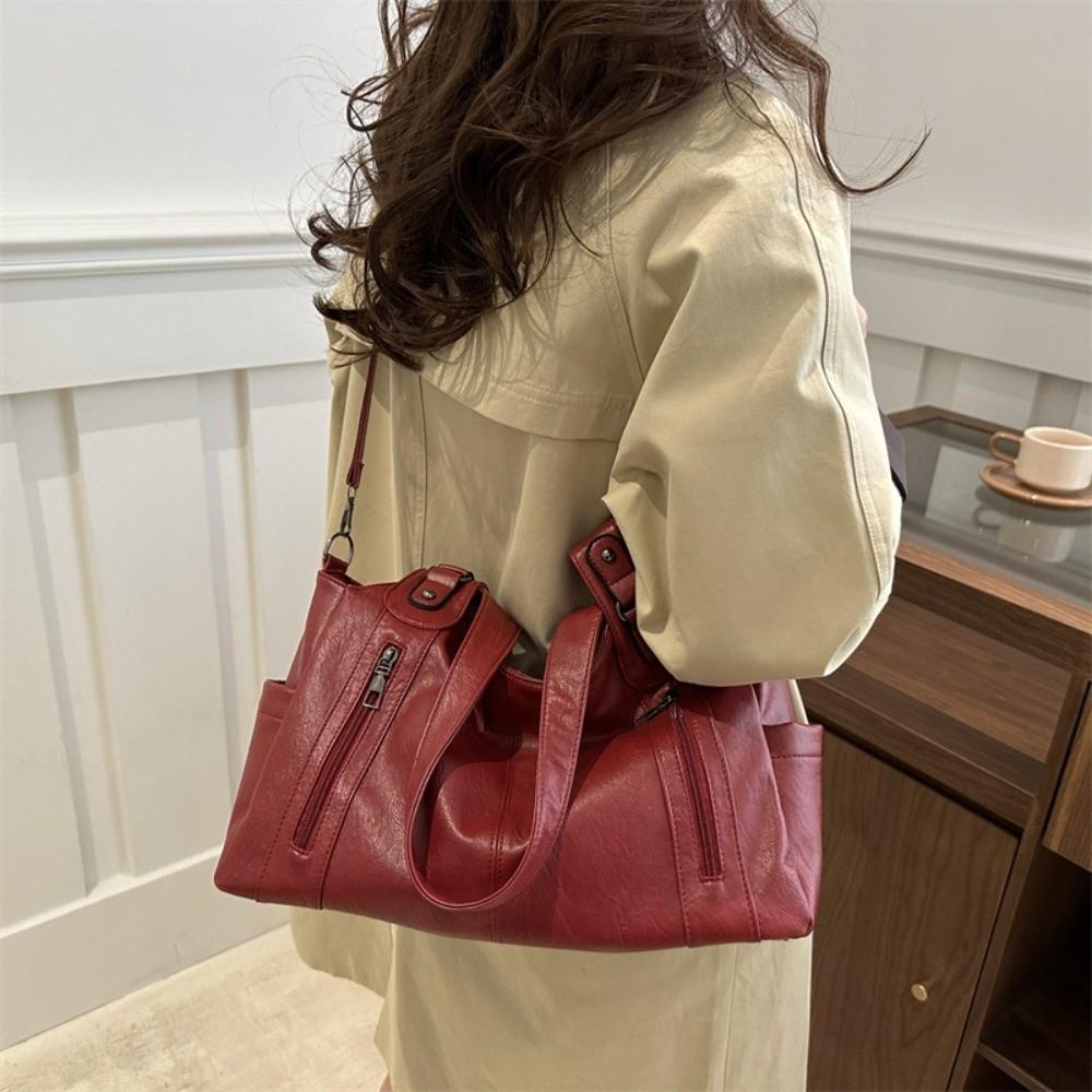 Retro PU Shoulder Bag Large Capacity Underarm Tote Bag Casual Commuting Handbag Work