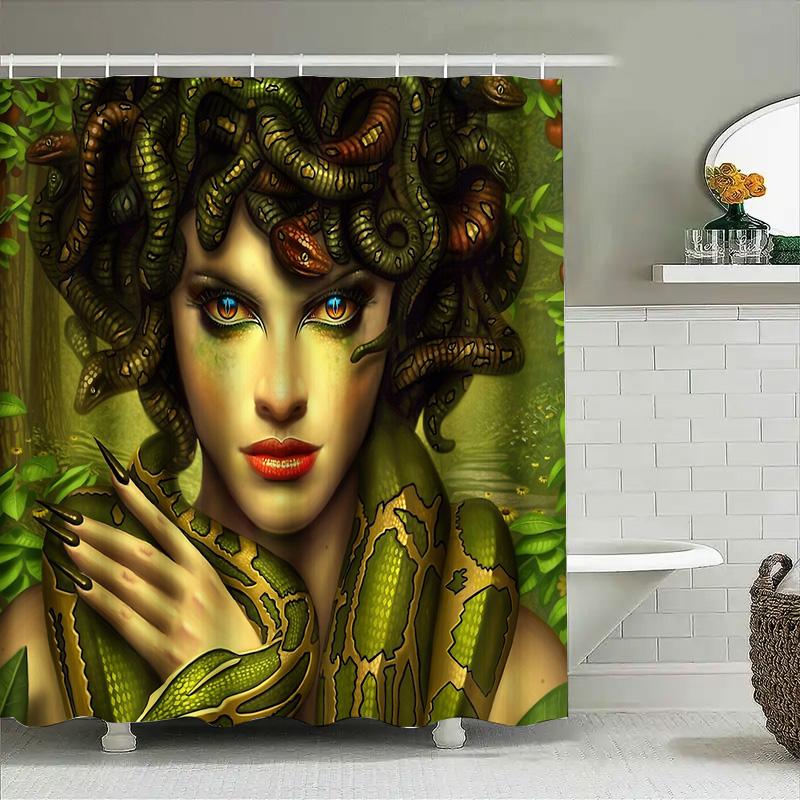 Medusa Shower Curtain Gothic Horror Mythological Snake Pattern Bathroom Decor Dark Fantasy Wall Art Home Textile