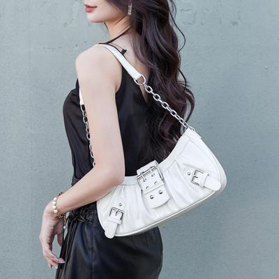 New Women's Small Square Bag Fashion Shoulder Bags Niche Design White Retro Axillary Bag Leisure Trend Wrinkled Bag Handheld Bag