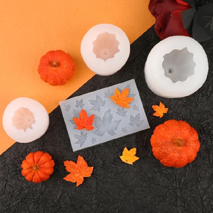 3D Pumpkin Candle Epoxy Mold Maple-Leaves Fondant Mold Halloween Theme Cupcake