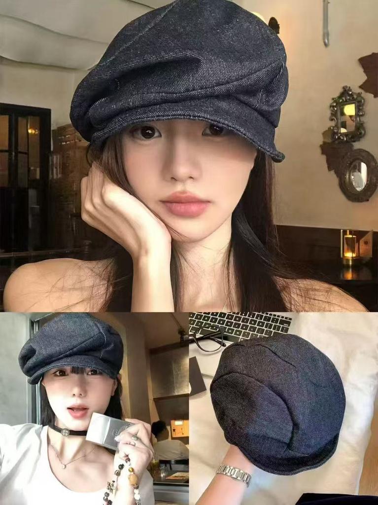 One Hat and Five Wearing Retro Cotton and Linen Octagonal Cloud Hat Summer Color Button Forward Hat Show Face Small Beret