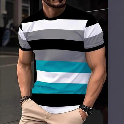 Men'S Street Stripe T-Shirt Fashion Casual Fun Round O-Neck T-Shirt New 3D Digital Printing Summer