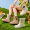 Women's Mid-Calf Waterproof Rain Boots - Non-Slip Soft Sole, Cute Bear Design, Plus Velvet for Warmth