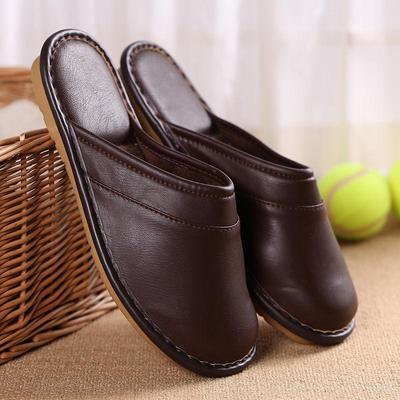 Winter Couple Indoor Home Warm Comfortable Slip-on Leather Upper Cotton Antiskid Slippers