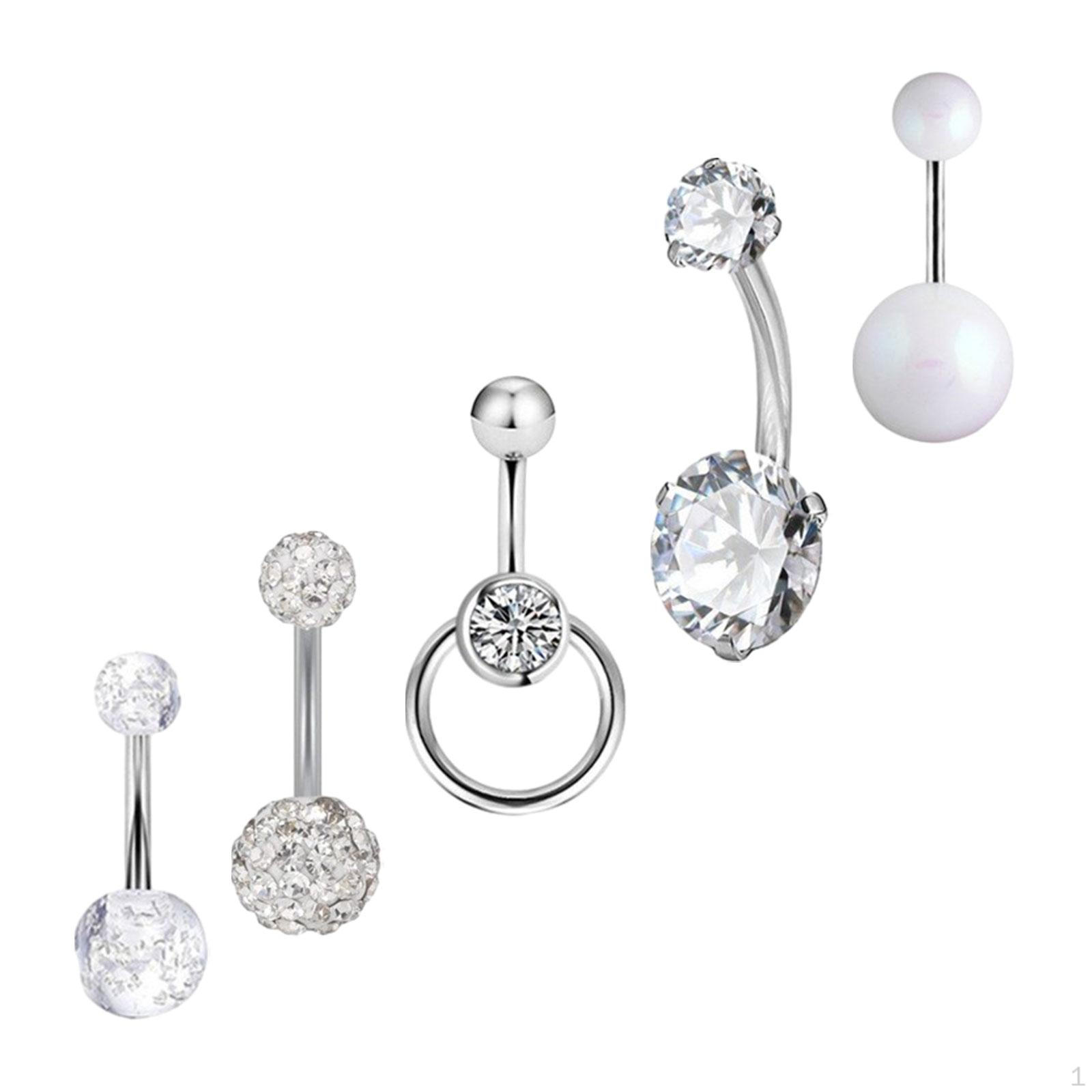 

5 шт. Кольца для пупка, штанга для пупка 10 мм, короткие, модные, из нержавеющей стали, циркония 1,6 мм для женщин белый