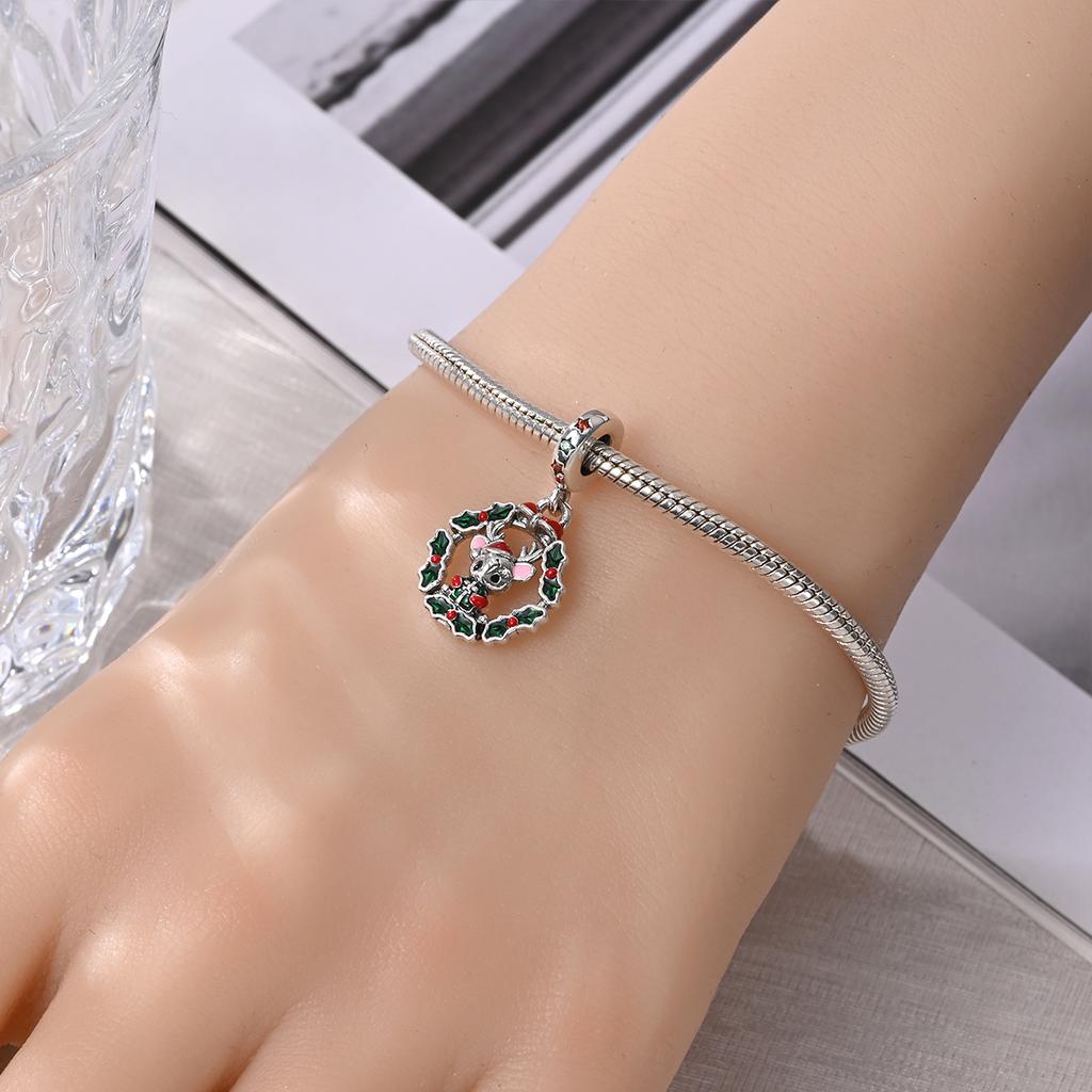 Charms Original Copper Christmas Reindeer Pendant Beads Fit Bracelet Diy Fine Gift Women Delicate Jewelry Accessory