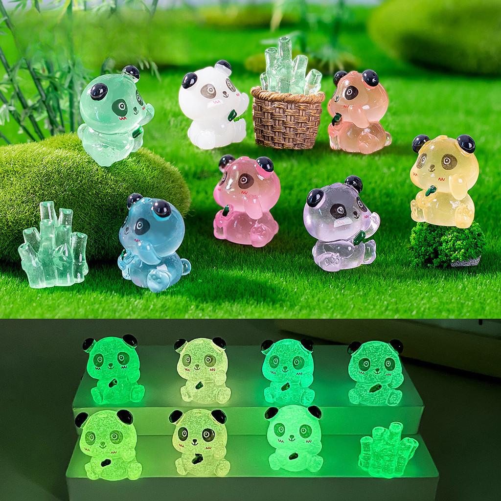 Cute Miniature Luminous Panda Resin Figurines For Desktop And Car Decoration