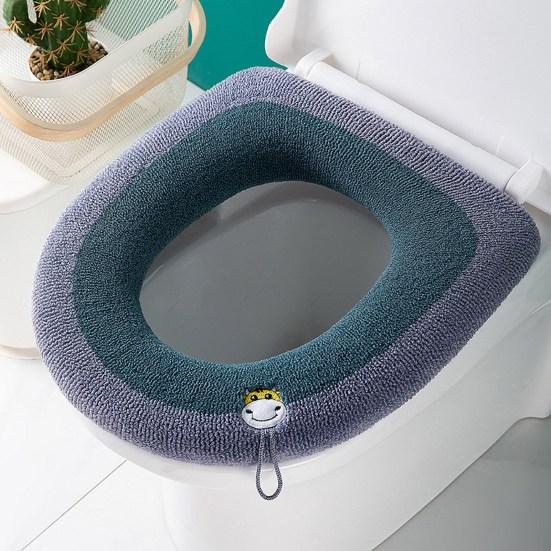 Toilet Seat Cover with Lanyard Easy Installation 4-season Bathroom O-shaped Knitting Closestool Mat Daily Use