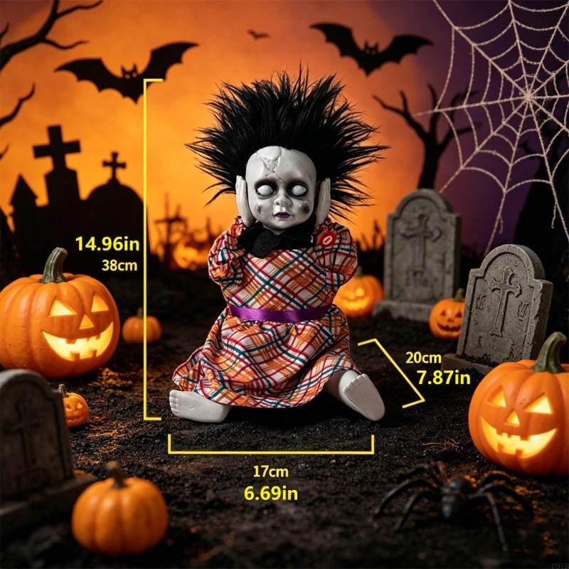 Halloween Horror Doll With Motorized Head Lifting And Glowing Eye Sound Effect Party Supplies For Party Decoration