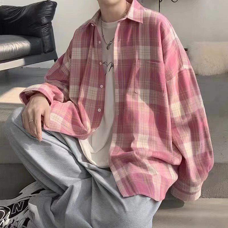 Korean Student Loose-Fit Trendy Plaid Shirt: Unisex Hong Kong Style Long Sleeve Jacket