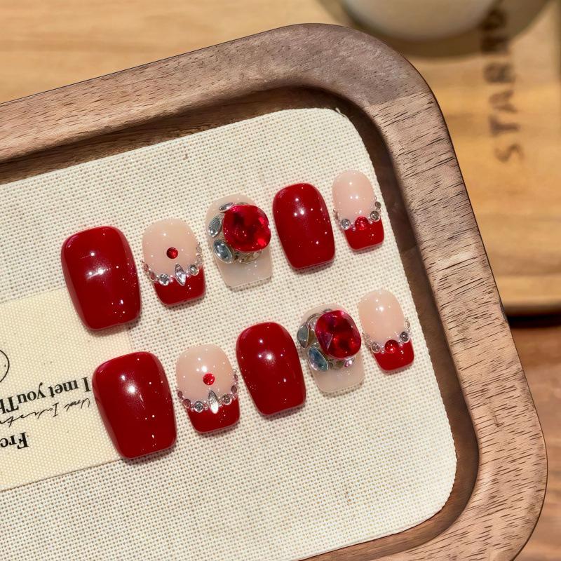 10 Pcs Handmade Short Black Cat Eye Press On Nails Reusable Stick On False Nails