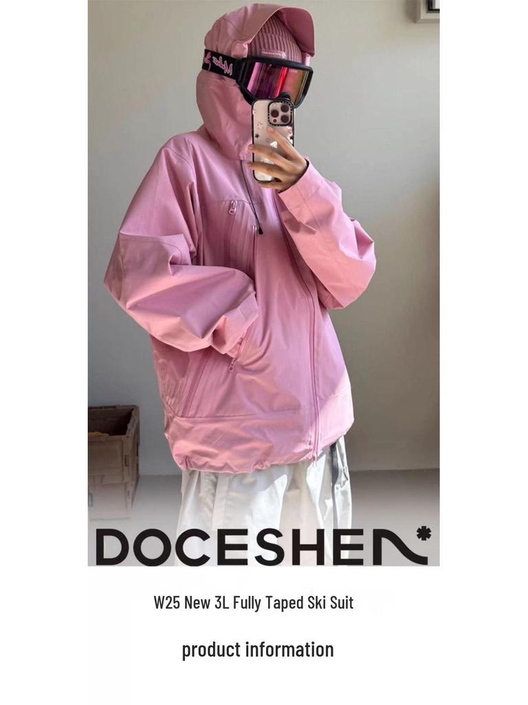 Peach Pink Three-in-One Windproof Waterproof Dopamine Ski Mountaineering Jacket for Women