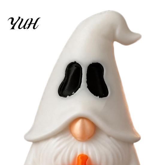 Cute Dark Style Decor Halloween Ghost Gnome Figurine, Creative Pumpkin Desk Ornament, 3D Printed Miniature Landscape Props Mini Statue for Home Shelf