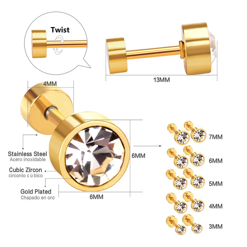 LUXUSTEEL 3mm-7mm Schwarz Weiß Zirkonia Zirkon Stecker Ohrringe Für Damen Herren Kristall Schraube Edelstahl Schmuck Kein Verblassen Allergiefrei