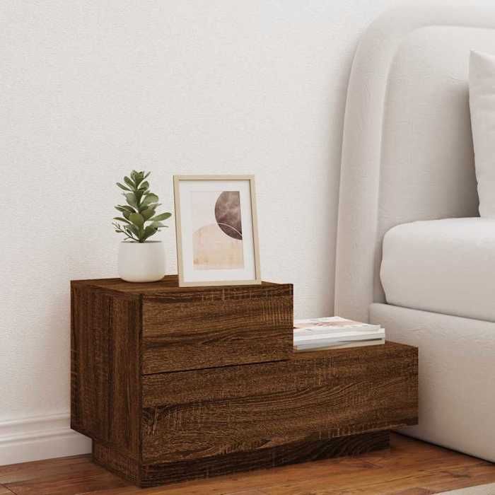 Table de chevet - Maison Exclusive - Chêne marron - 70 x 36 x 40,5 cm - LED RVB USB