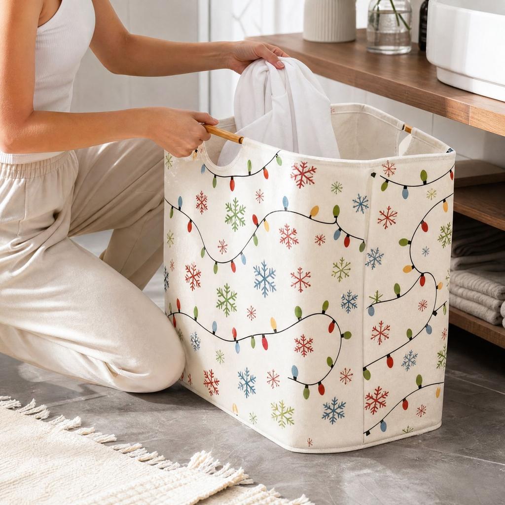 Christmas Storage Basket, Portable Hamper for Bathroom and Home Organization