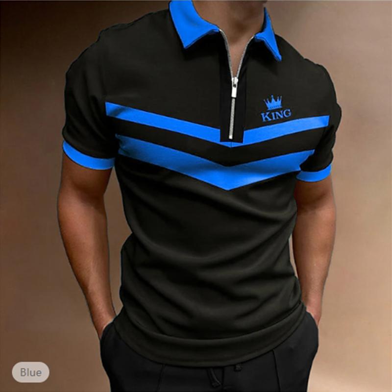 Casual Lapel T-shirt Young Men's Fashion Zipper T-shirt Short Sleeve T-shirt Men's 3D Boutique Horizontal Bar Men's Short Sleeved Shirt Print T Shirt