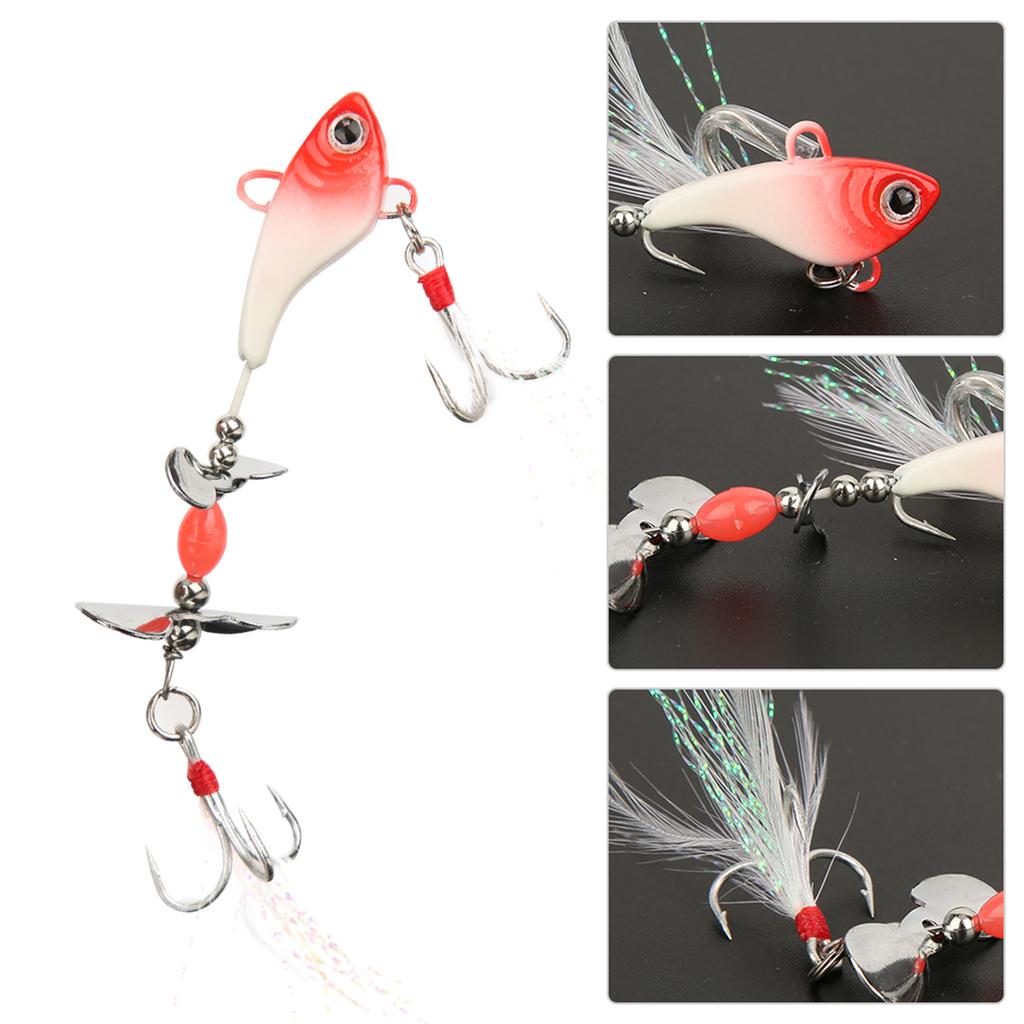 Sequin Luminous Simulation Artificial Fishing Lure Bait with Feather Rotation VIB Fish Shape