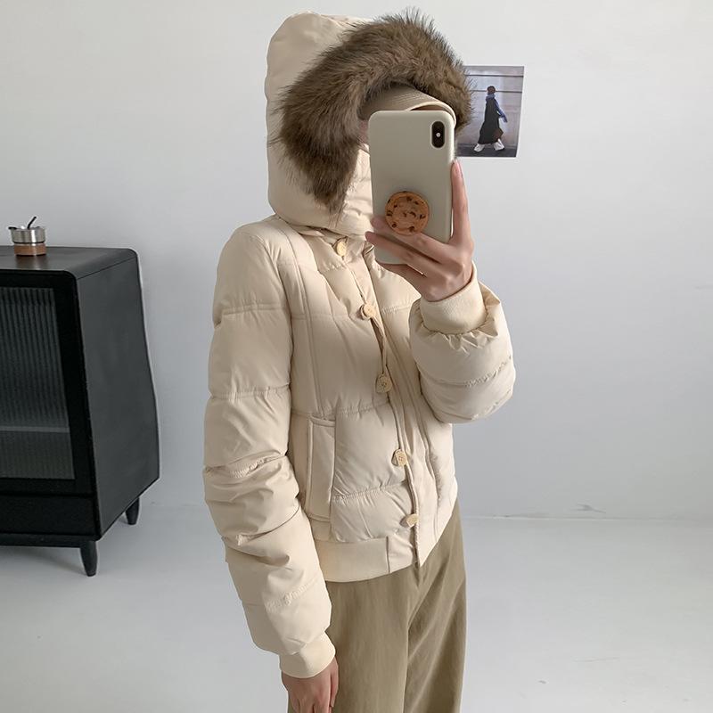 Winter new cotton-padded clothes women's thickened fur collar hooded loose warm small cotton clothes