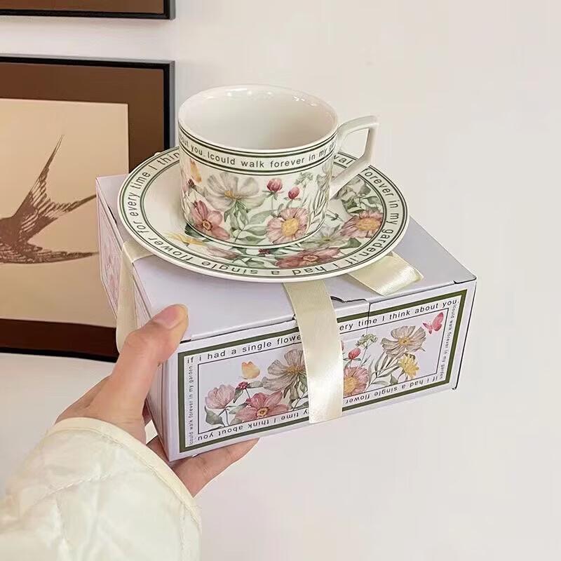 Jin Zhixing French Floral Ceramic Coffee Cup & Saucer Set