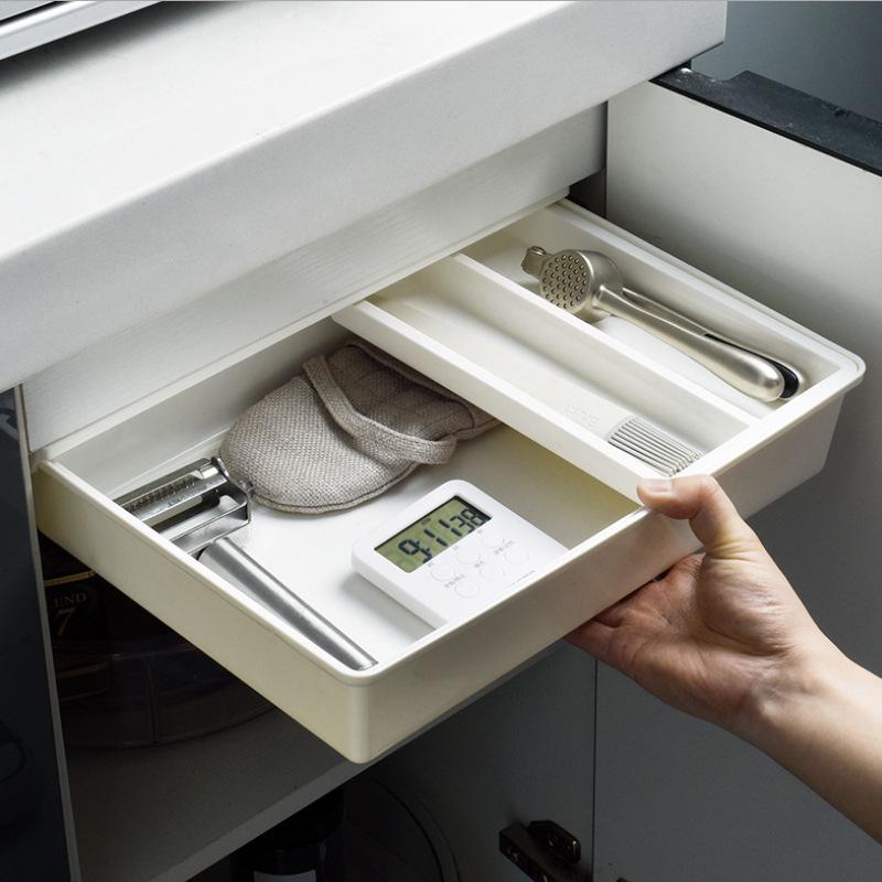 Under-Desk Hidden Drawer Storage – Japanese Style, No-Punch Cabinet Organizer Small
