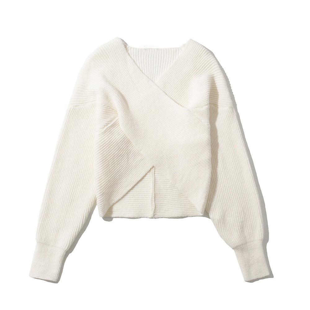 2026 Autumn Winter Solid Color V-Neck Cut-out Knit Sweater with Long Sleeves
