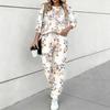 Women Floral Print Two Piece Outfit, Long Sleeve Crew Neck Top & Drawstring Jogger Pants Casual Tracksuit for Spring Autumn