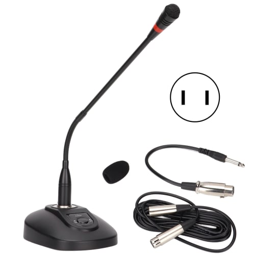 Gooseneck Wired Microphone System, Table Mount Corded Voice Condenser Microphone, Adjustable Desk Microphone with XLR to 6.35mm Cable for Conference B