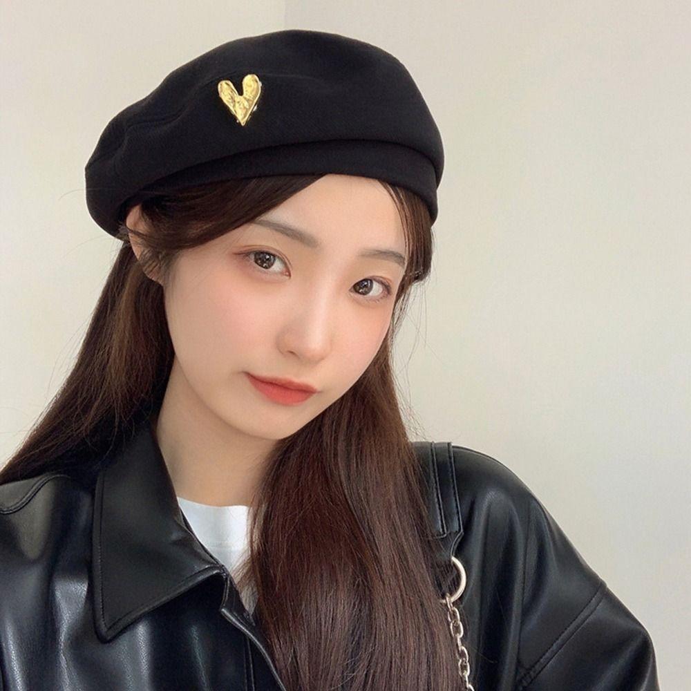 Breathable Vintage Heart Berets Woolen Love Painter Hat Elegant Women Beanies Cap
