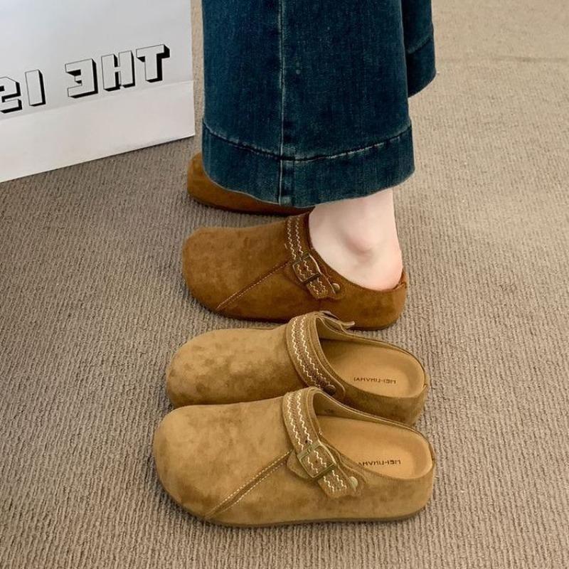 One-pedal Boken Slippers Autumn Retro Thick-soled Inner Height Increase Bag Head Half Slippers Women's Outer Wear