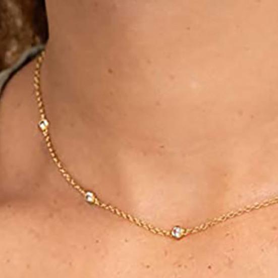 Women Necklace Rhinestone Decor Hollow Chain Lady Clavicle Necklace Daily Prom Party Commuting Neck Jewelry