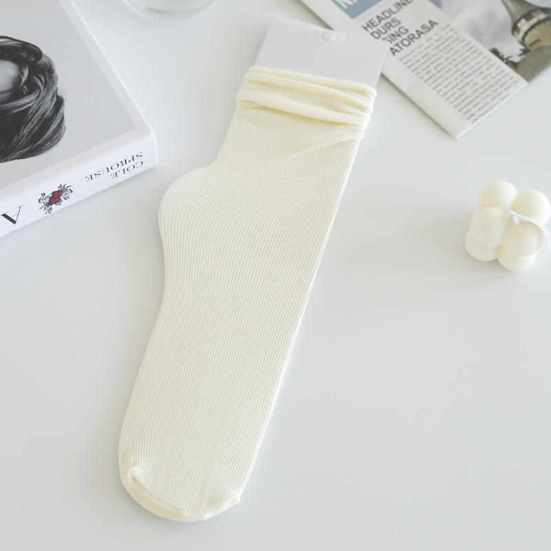 Ice Socks Tube Socks Season Thin White Stacking Socks Internet Celebrity Solid Color Ice Silk Velvet Stockings