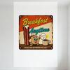Vintage Retro Breakfast Metal Tin Sign, Rusty Weathered Wall Decor with Bacon & Egg Cartoon Characters, 'Breakfast Anytime' Text